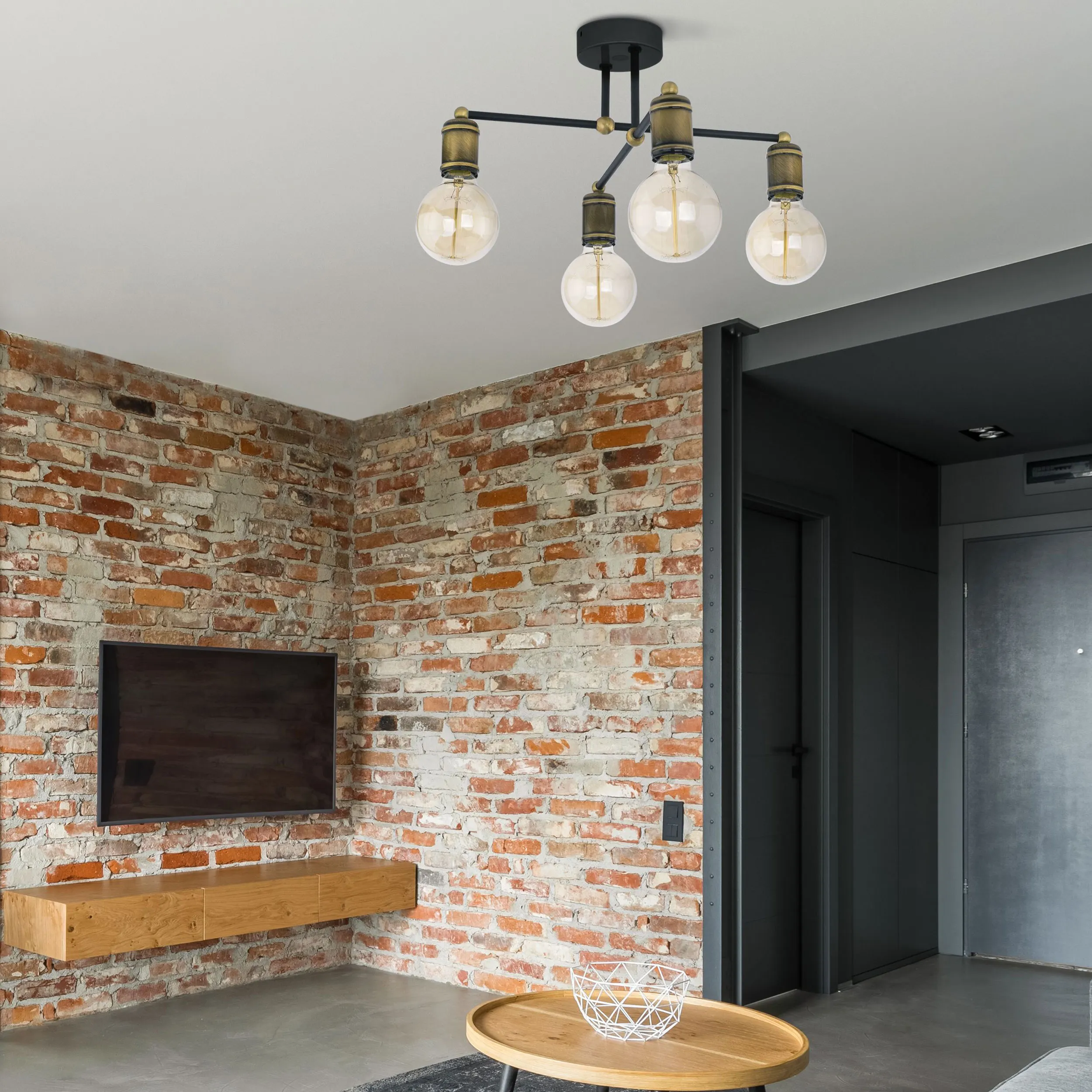 Lampa sufitowa RETRO czarna ze złotymi postarzanymi elementami 42x20cm - TK_1904