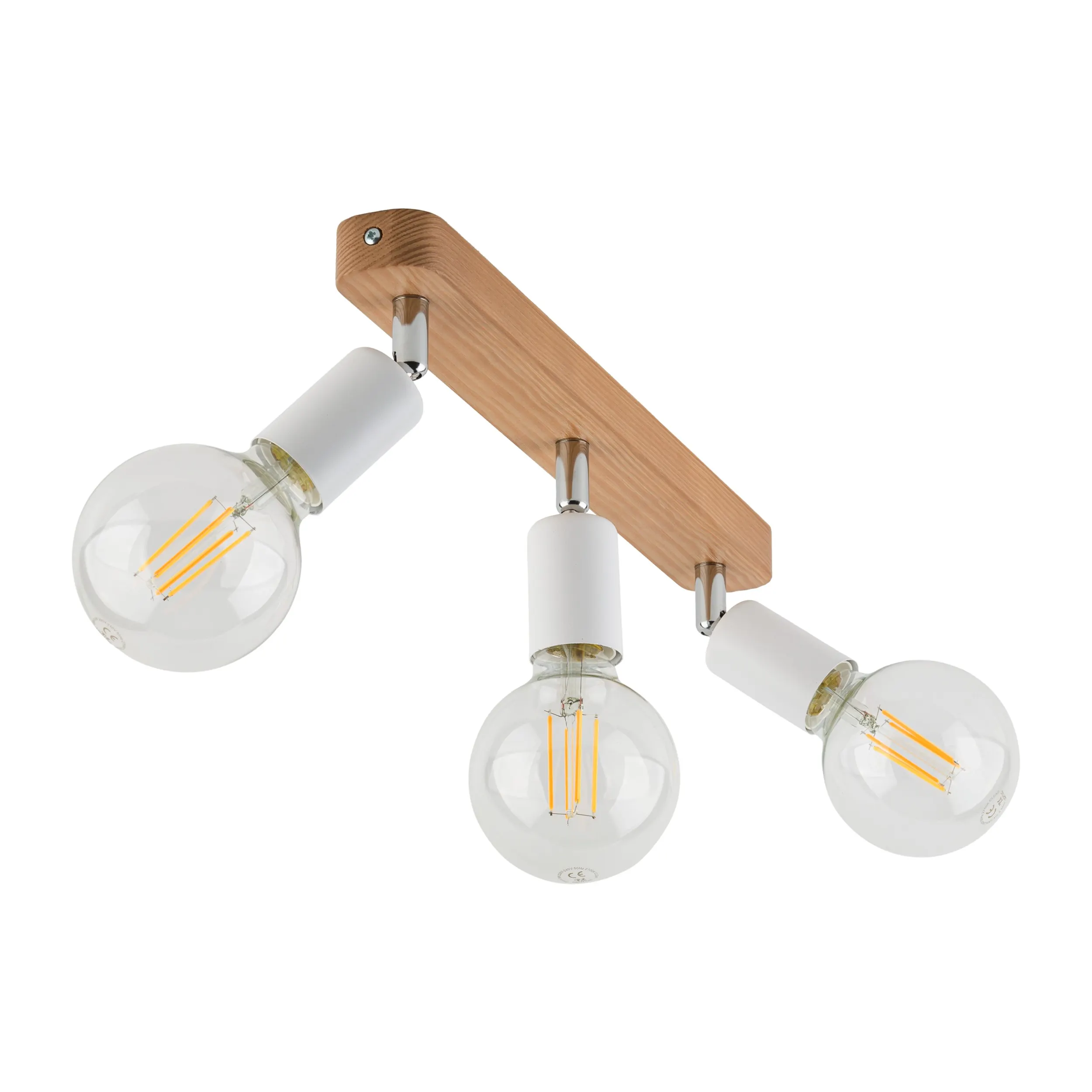 Lampa sufitowa SIMPLY biała na drewnianej listwie z chromowanymi elementami 51x15x13cm - TK_4749