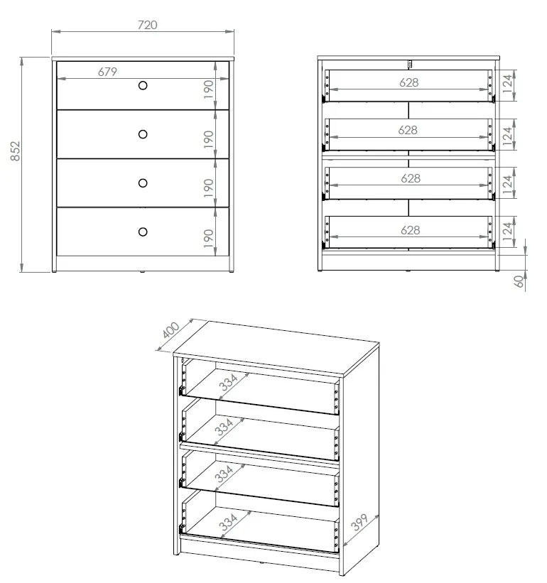 Komoda z 4 szufladami LOFT 02 Dąb artisan, Czarny 72x83 cm - LOFT02