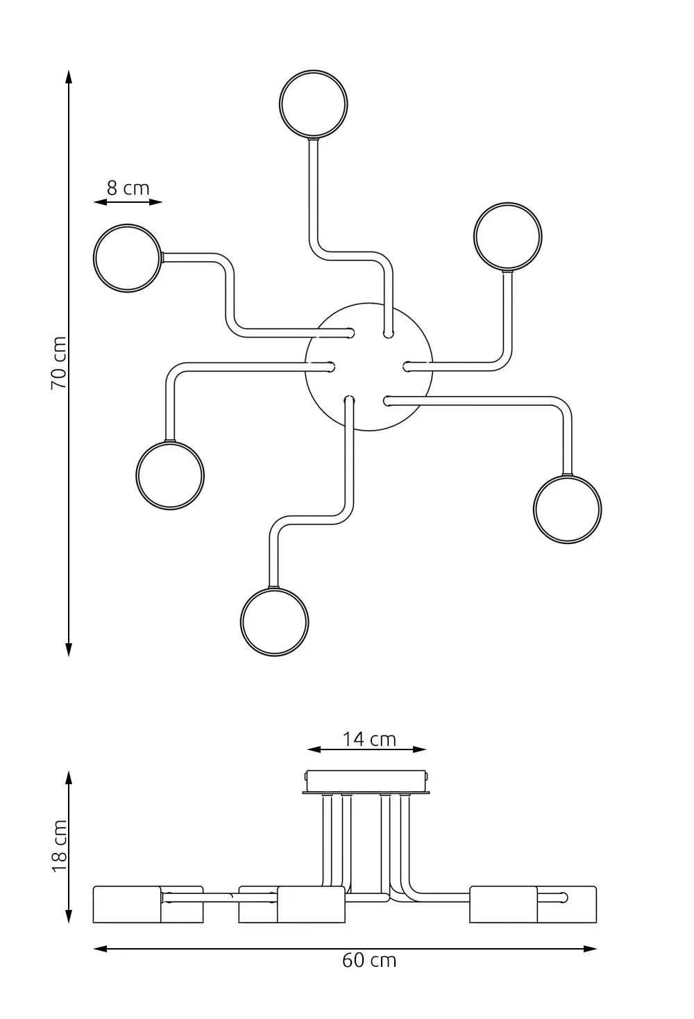 Lampa sufitowa KURAGE 6 BL czarna - 1442/6