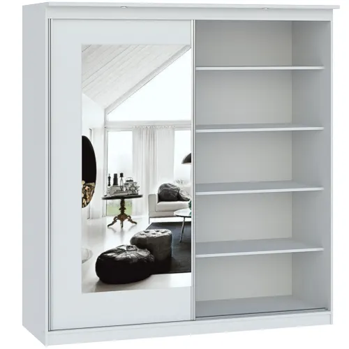 Szafa 2-drzwiowa z 2 lustrami MORTY 180cm drzwi przesuwne biała - INT_5001990BIP1