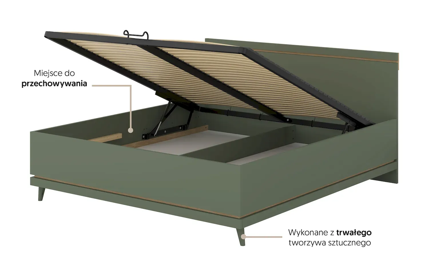 Łóżko z pojemnikiem SCANDI 52 180cm zielony - 24GDOH52