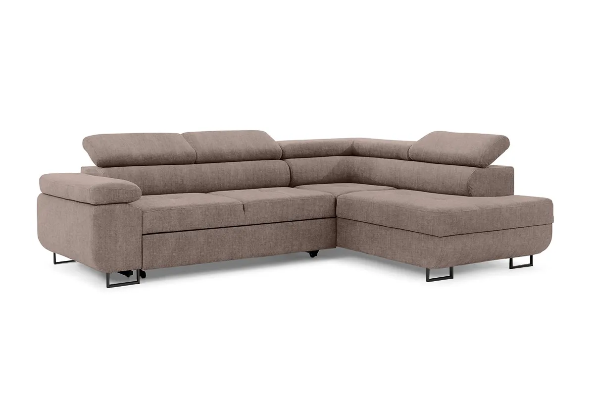 Narożnik prawostronny ANNABELLE L regulowane zagłówki nogi czarne tkanina Vogue 4 brązowy - B_165794