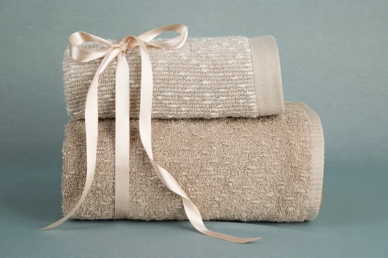 KOMPLET RĘCZNIKÓW 2 50X90 CM, 70X140 CM JASNOBRĄZOWY - EU_403539