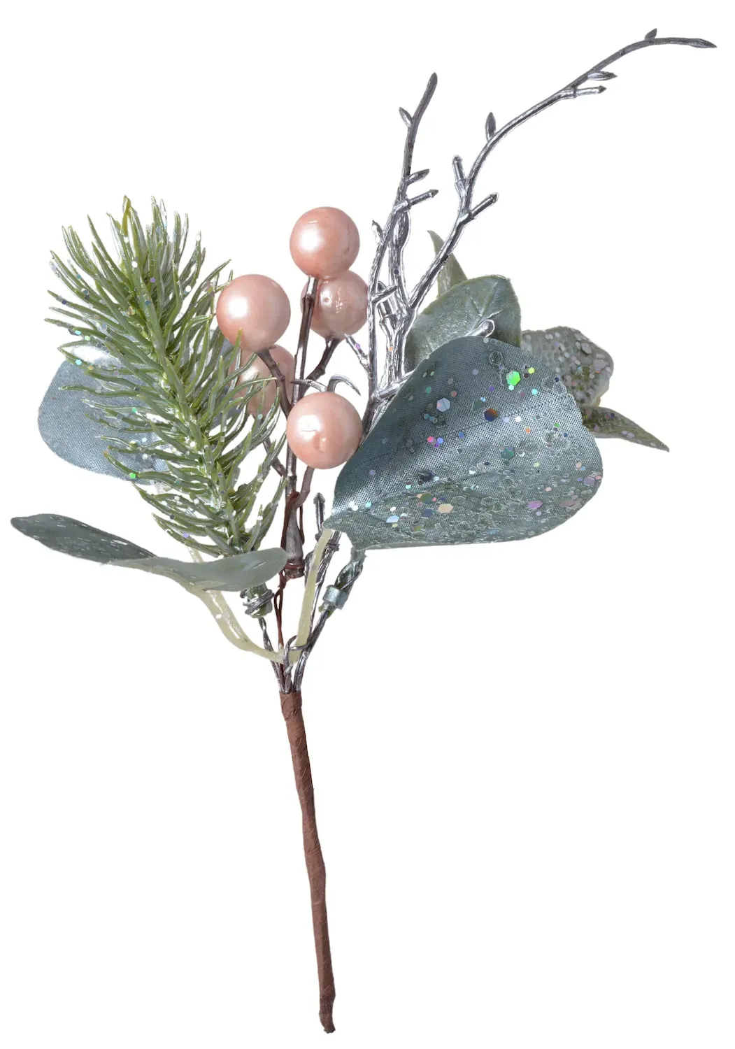 Gałązka z brokatem i różowymi owocami 3389 zielona Gałązka z brokatem i różowymi owocami 3389 zielona