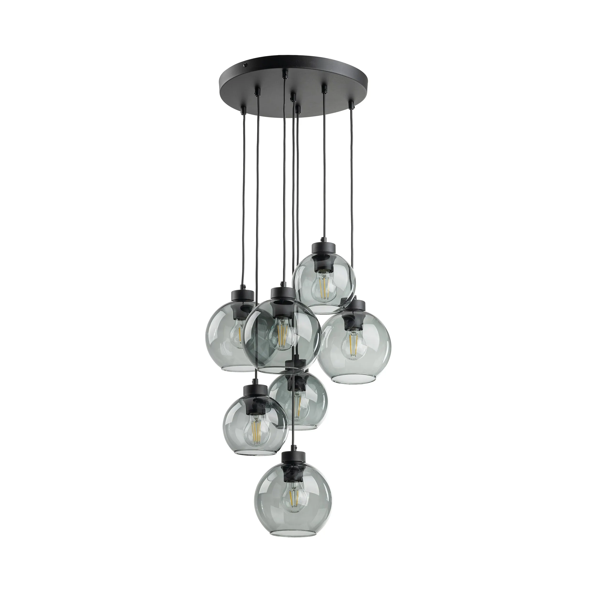 Lampa wisząca CUBUS czarna z szarymi okrągłymi szklanymi kloszami na okrągłej podstawie 140x49cm