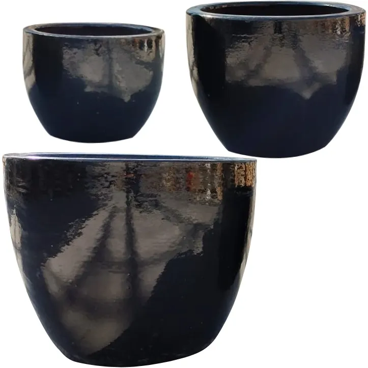 Donice ceramiczne D22 - Zestaw 3 sztuk - czarny - CI_9949