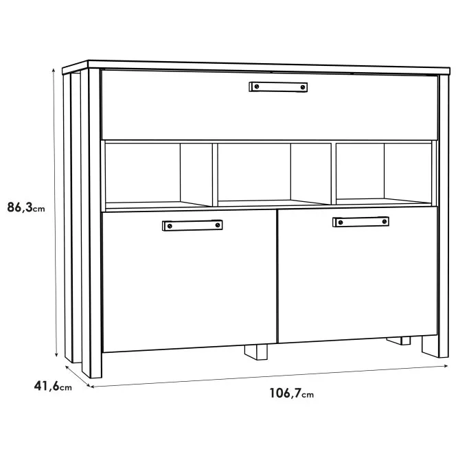 Komoda CLIF 2-drzwiowa z szufladą i wnękami - old wood vintage, beton - CLFK223-C546
