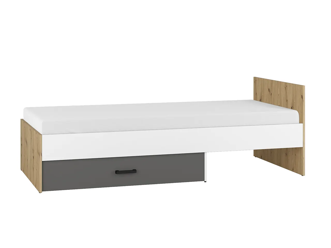 Łóżko FINI 09 młodzieżowe ze stelażem 90x200 biały, antracyt, dąb artisan - 1FINI09-001