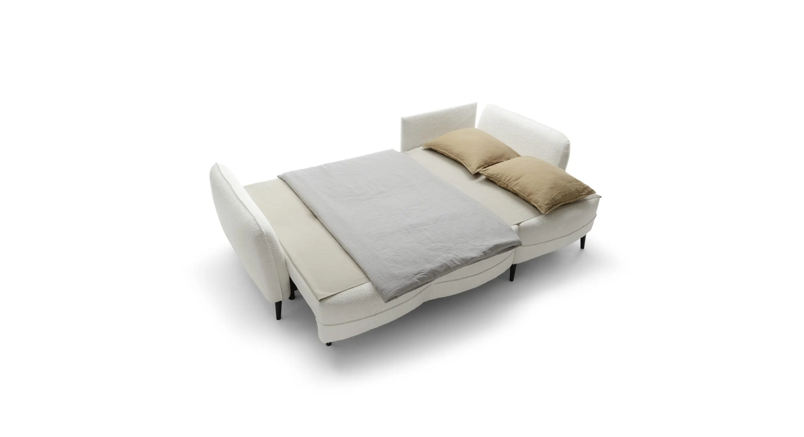 Narożnik z funkcją spania ELEGY prawostronny, ozdobne poduszki - kremowy, czarne nóżki - ELEGY_NAR_ABRIAMO04_P