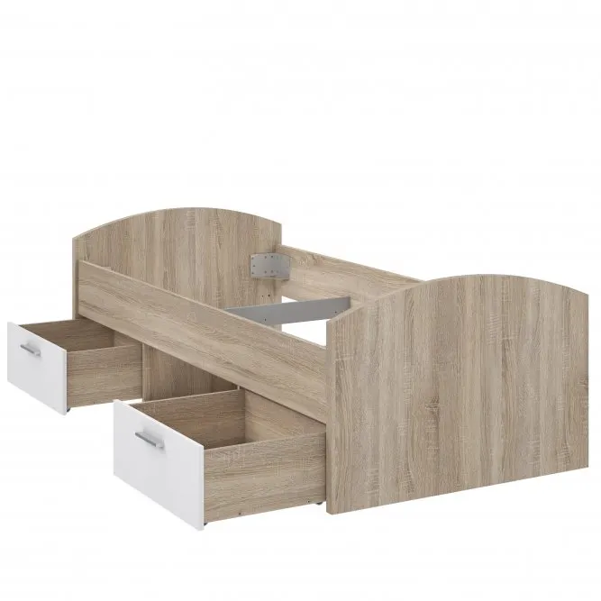 Łóżko młodzieżowe z szufladami WINNIE 90x200 dąb sonoma białe - WNL09-Q36