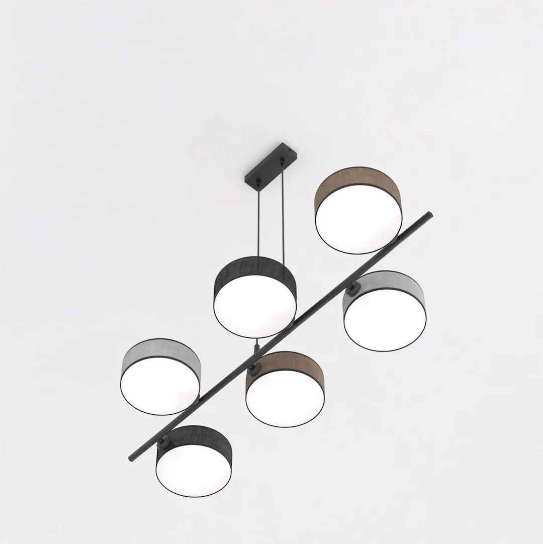 image lampa wisząca, kule światła, metalowy stelaż, czarna / szara kolorystyka, modułowy design