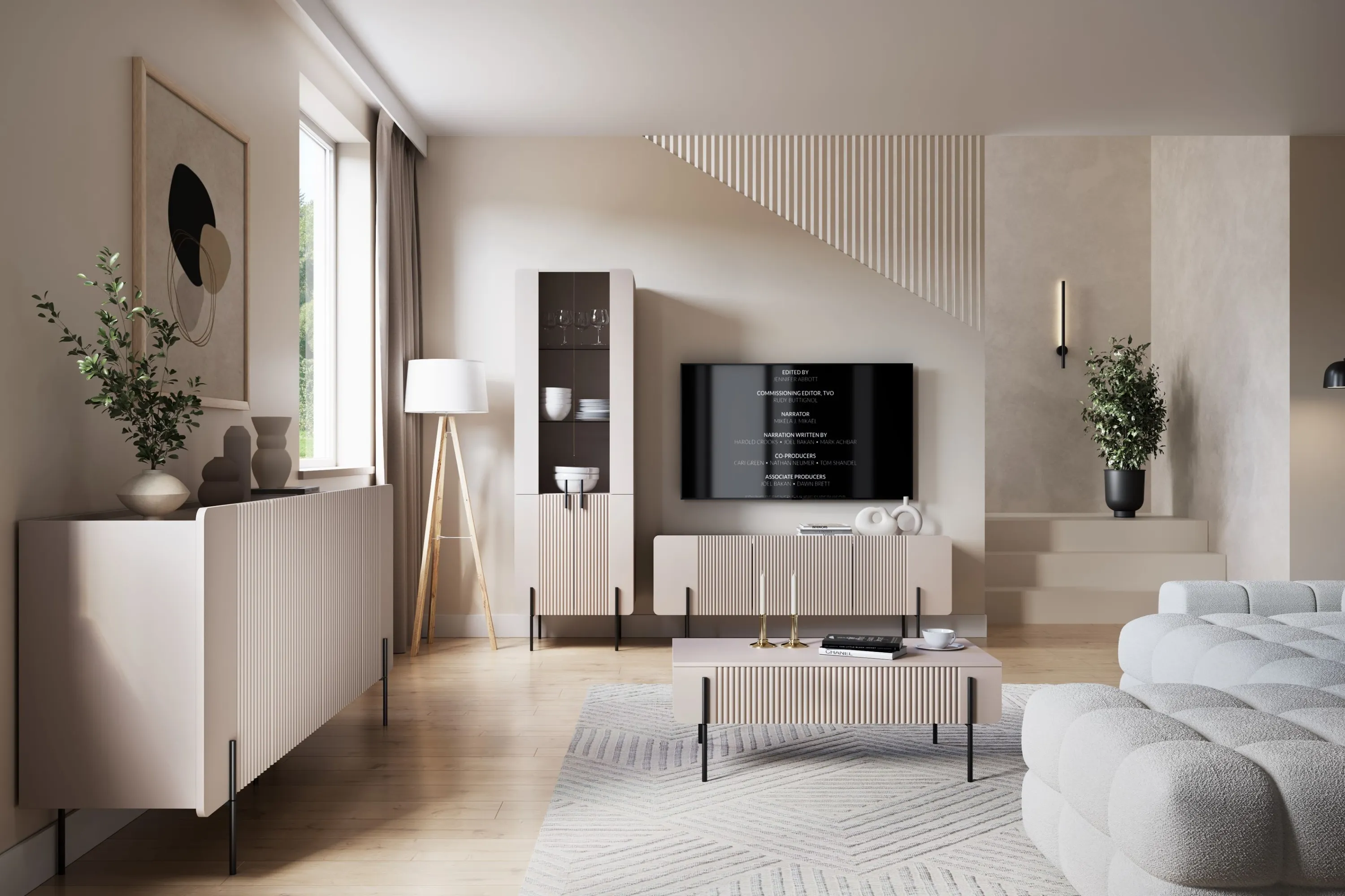 Szafka RTV 2-drzwiowa z 1 szufladą MALMI 150cm - kaszmirowa czarne nogi - B_167033