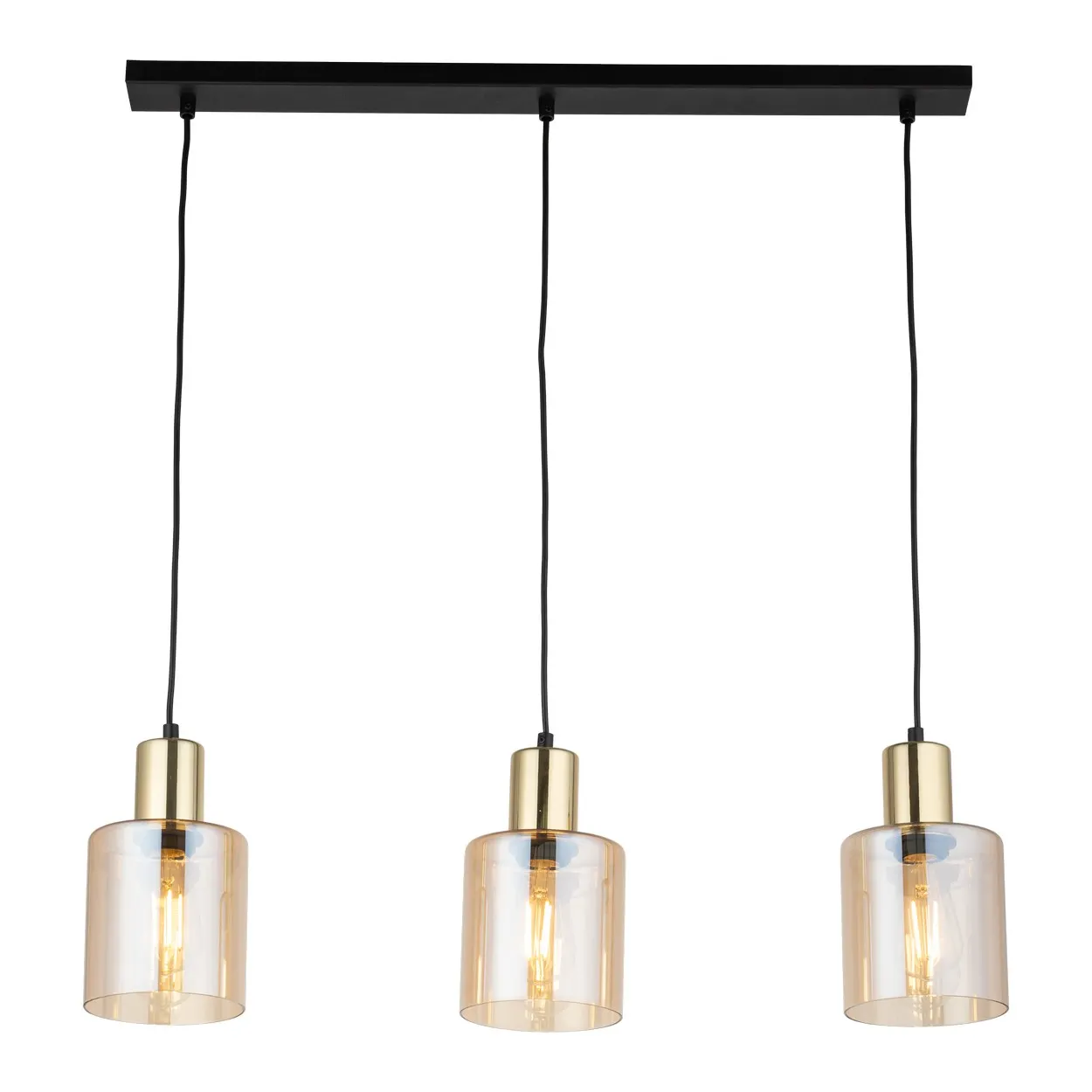 Lampa wisząca SIERRA czarna ze złotymi elementami bursztynowe szklane okrągłe klosze 80x73x12cm - TK_6666