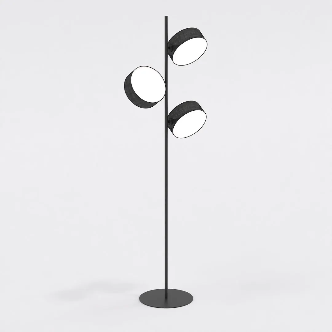 image lampa stojąca, trzy klosze, metalowy stojak, czarna konstrukcja, nowoczesny design