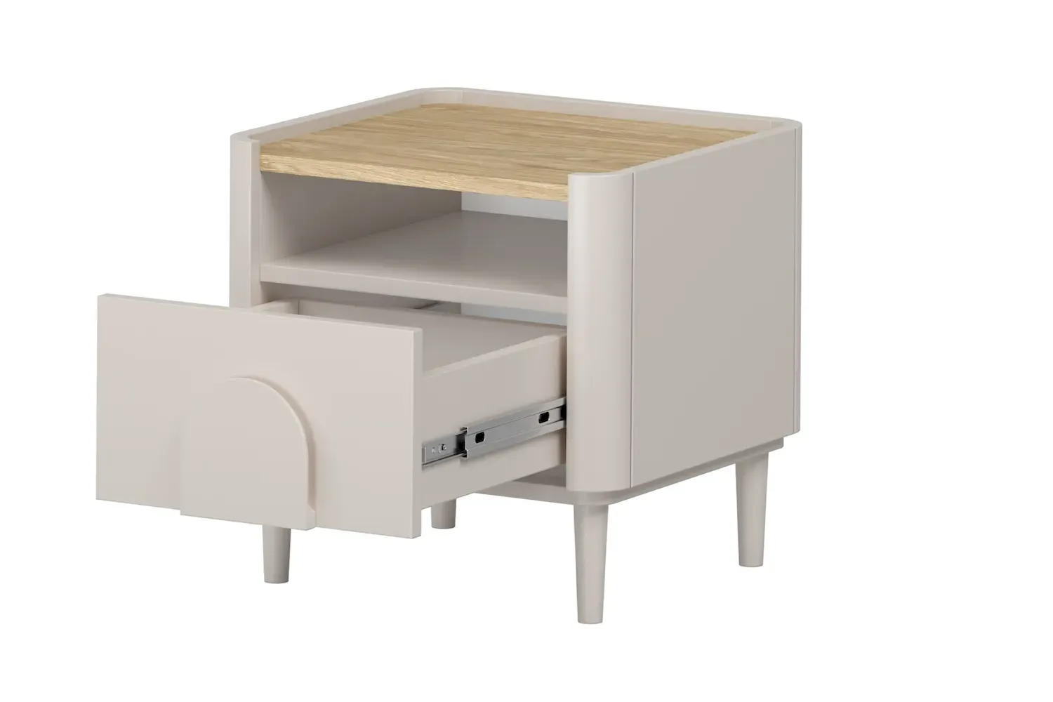 Szafka nocna z 1 szufladą i półką AMILIO 50 - cashmere dąb olejowany uchwyty cashmere nogi cashmere - B_169208