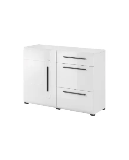 Komoda TULSA 45 jednodrzwiowa z 3 szufladami biała z czarnymi uchwytami 120x86x39cm Komoda TULSA 45 jednodrzwiowa z 3 szufladami biała z czarnymi uchwytami 120x86x39cm
