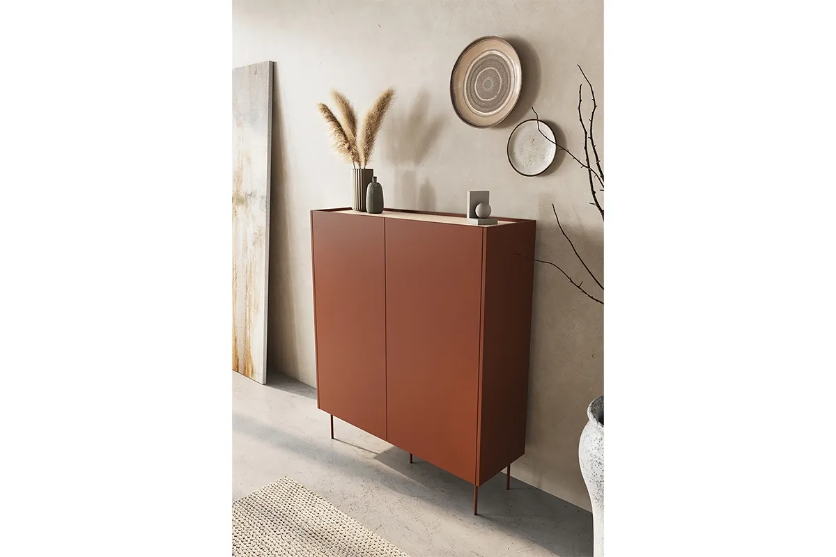 Komoda DESIN 120 wysoka - 2 szuflady - czerwony ceglany - dąb nagano - B_149007