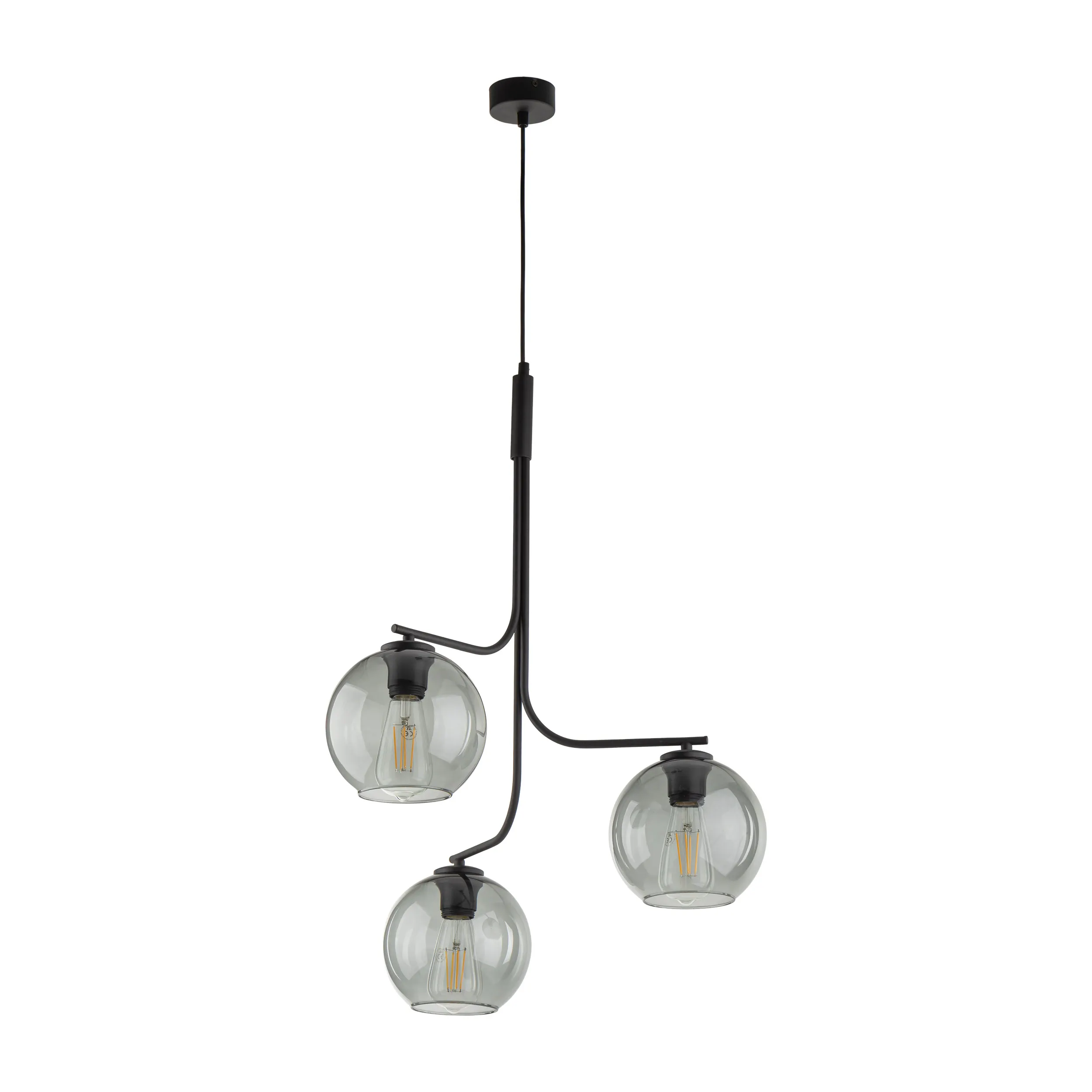 Lampa wisząca CESAR czarna z szarymi transparentnymi szklanymi okrągłymi kloszami 150x55cm