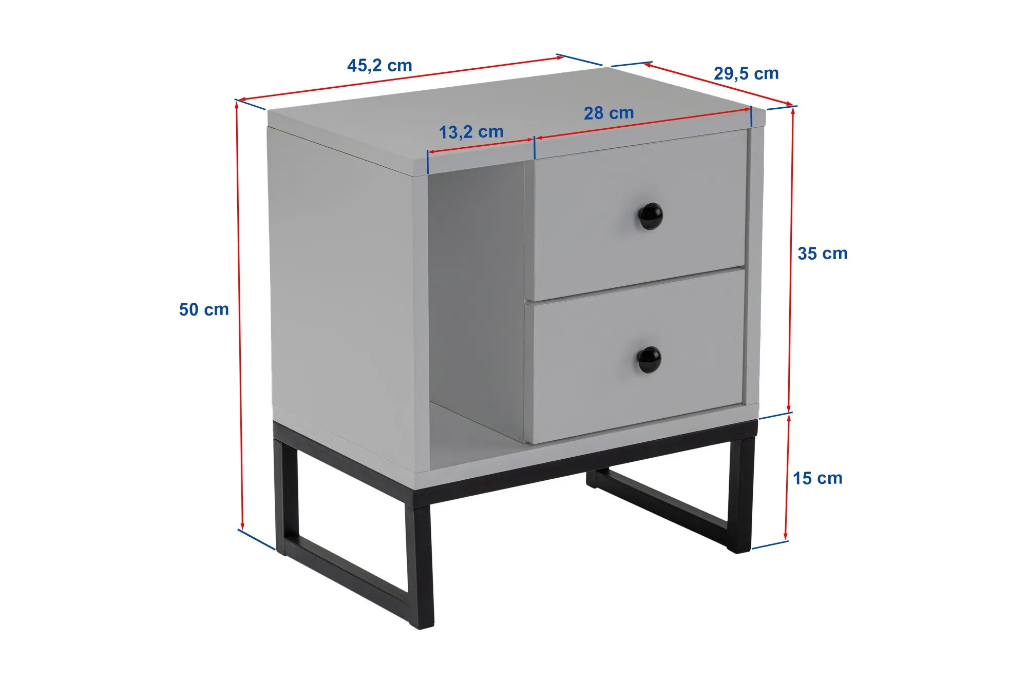 Szafka nocna z 2 szufladami i wnęką GLIMMER biała czarny stelaż — zdjęcie 8