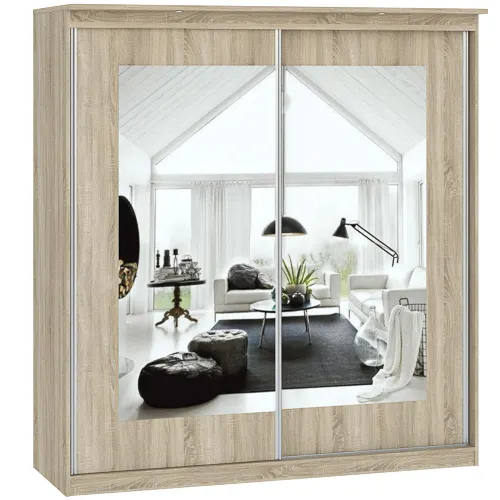 Szafa 2-drzwiowa z 2 lustrami MORTY 180cm drzwi przesuwne dąb sonoma - INT_5001990DOS1