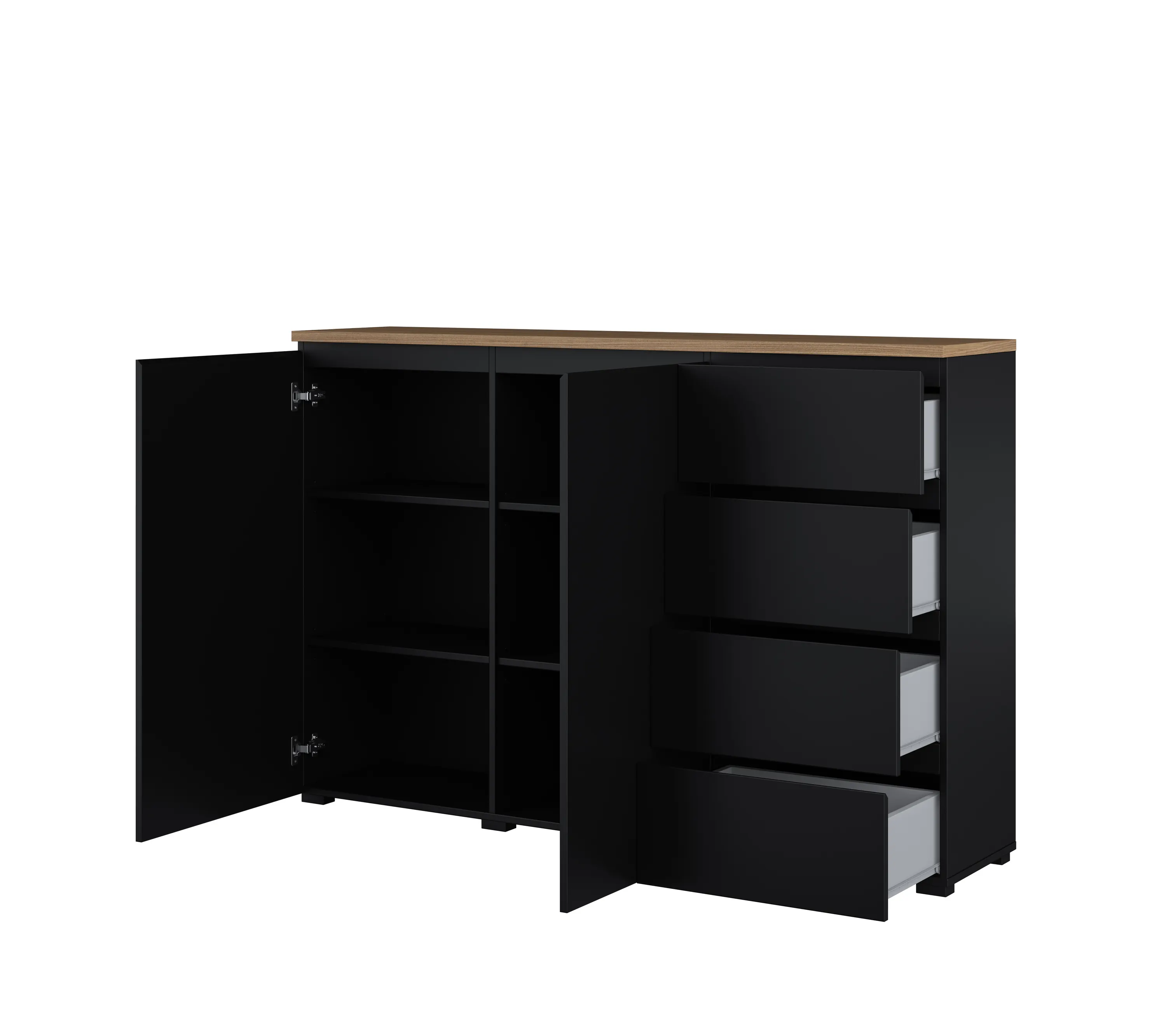 szafka, szafka dolna, czarna kolorystyka, szuflady, regał