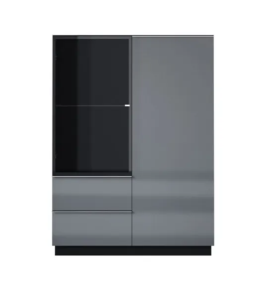 Komoda wysoka HELIO dwudrzwiowa z szufladami szara czarna 136x100x48cm - 24WXJW44