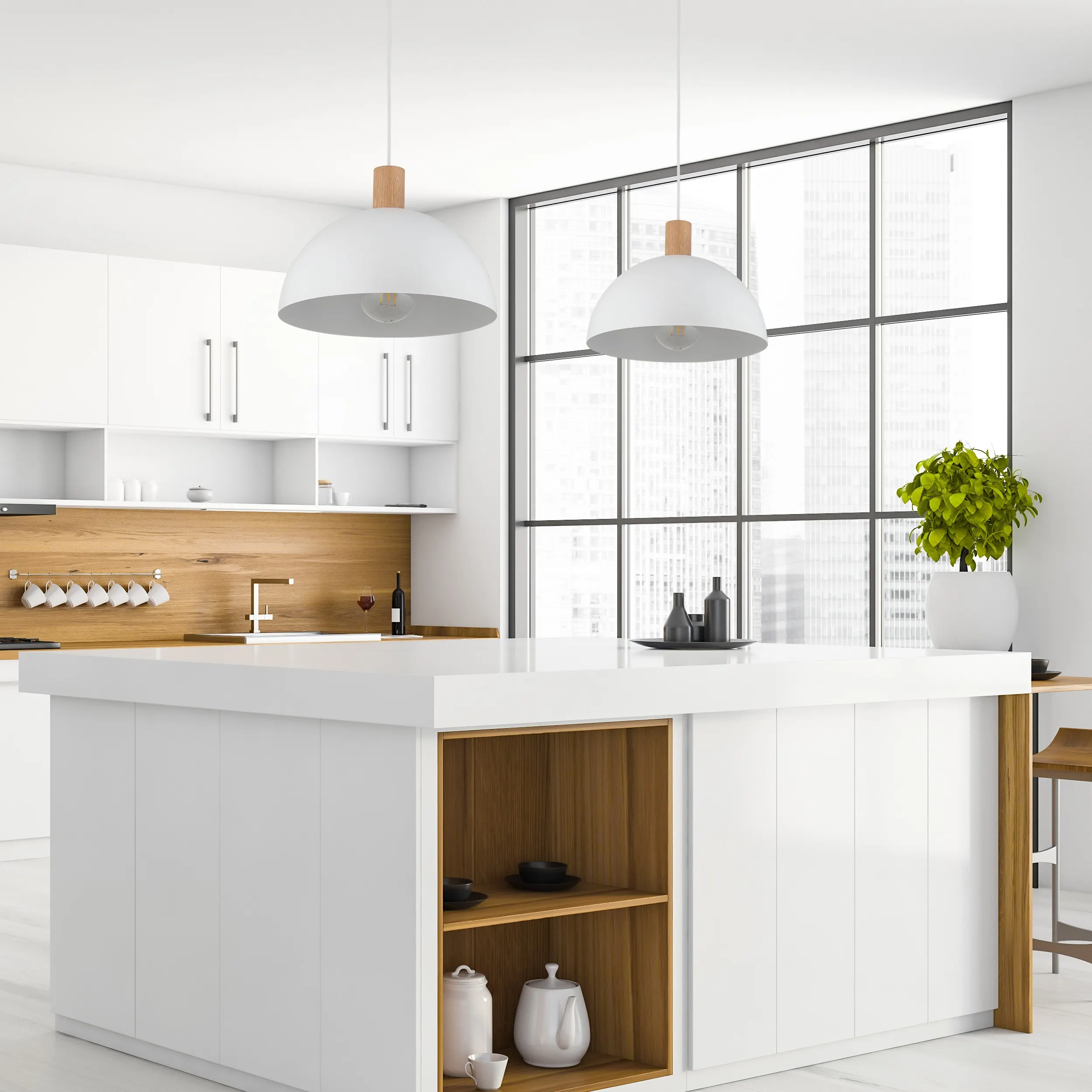 Lampa wisząca OSLO biała z drewnianym elementem okrągła 170x33cm - TK_4851