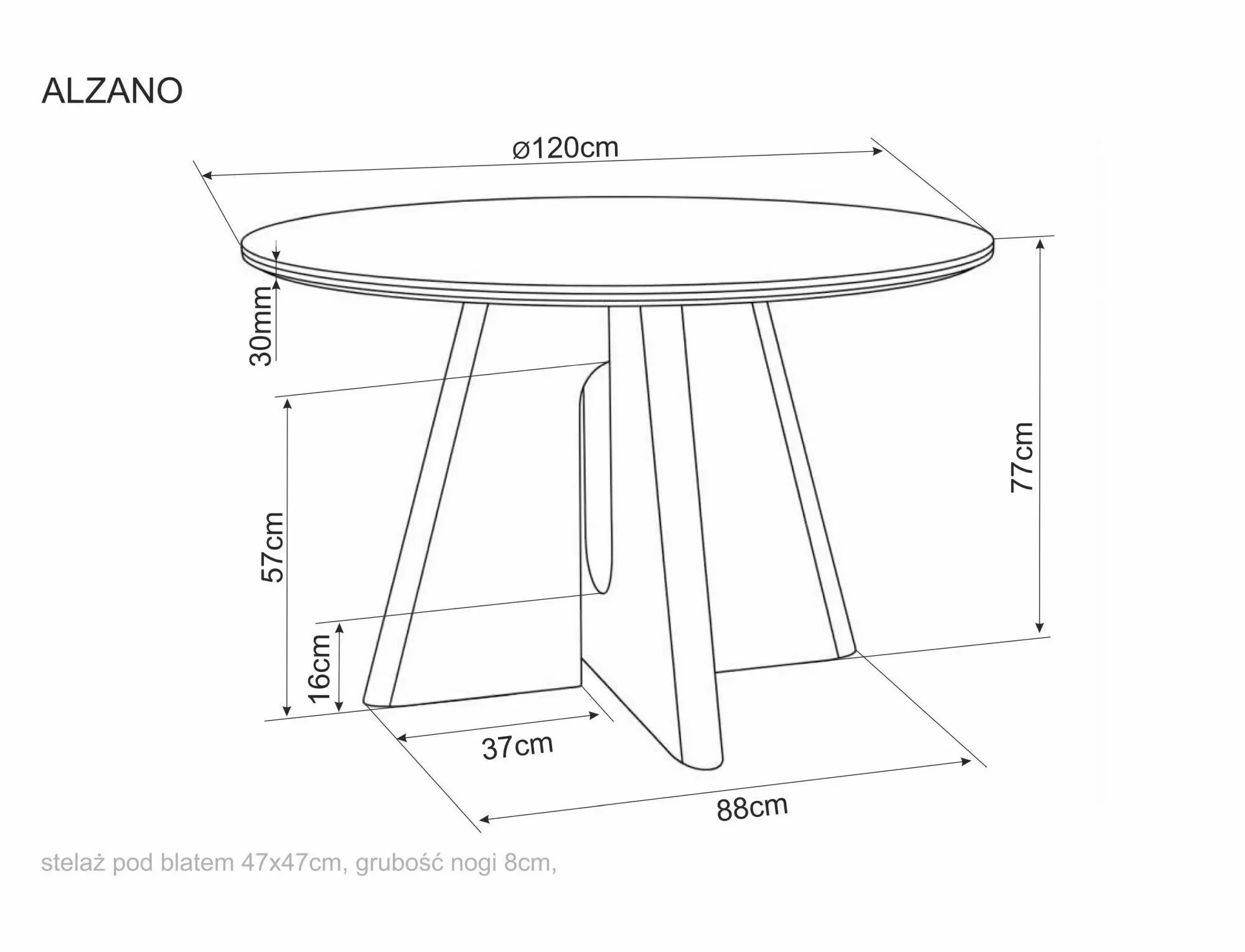 image okrągły stół, drewniany stół, stół z blatami, stół jadalny, wymiary 120 cm