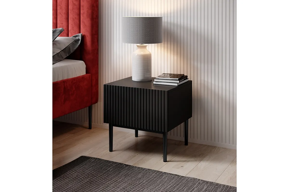 Szafka nocna z szufladą ( zestaw 2 szt. ) NICOLE 46 1SZ - czarny mat, czarny stelaż - B_52955