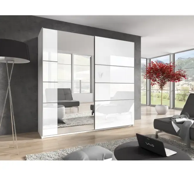 Szafa BETA 58 rozsuwana biały połysk z lustrami 221x210x61cm