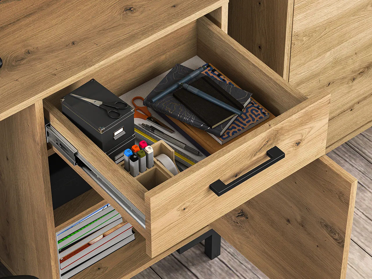 Biurko z szafką i szufladą NEVIO 23 dąb artisan - 1NEVI23-001