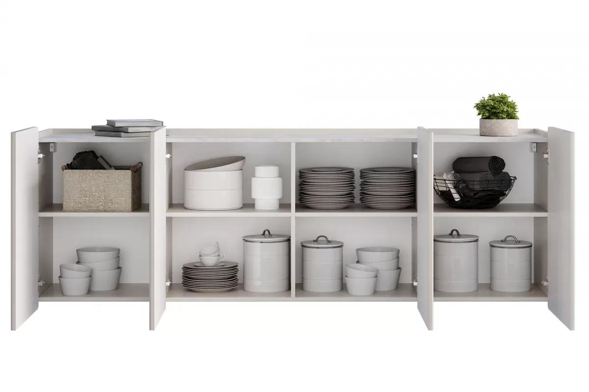 MALMI Komoda 200 4D - cashmere / crema bianca / wisząca / czarne uchwyty - B_162311