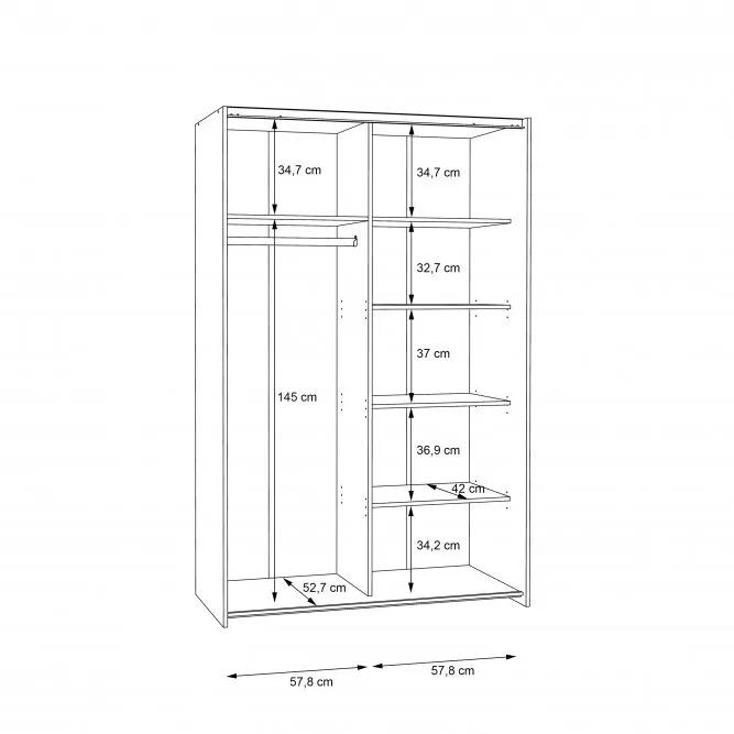 Szafa 2-drzwiowa OZZULA drążek i półki drzwi przesuwne 120cm biała - OZLS722X10-120