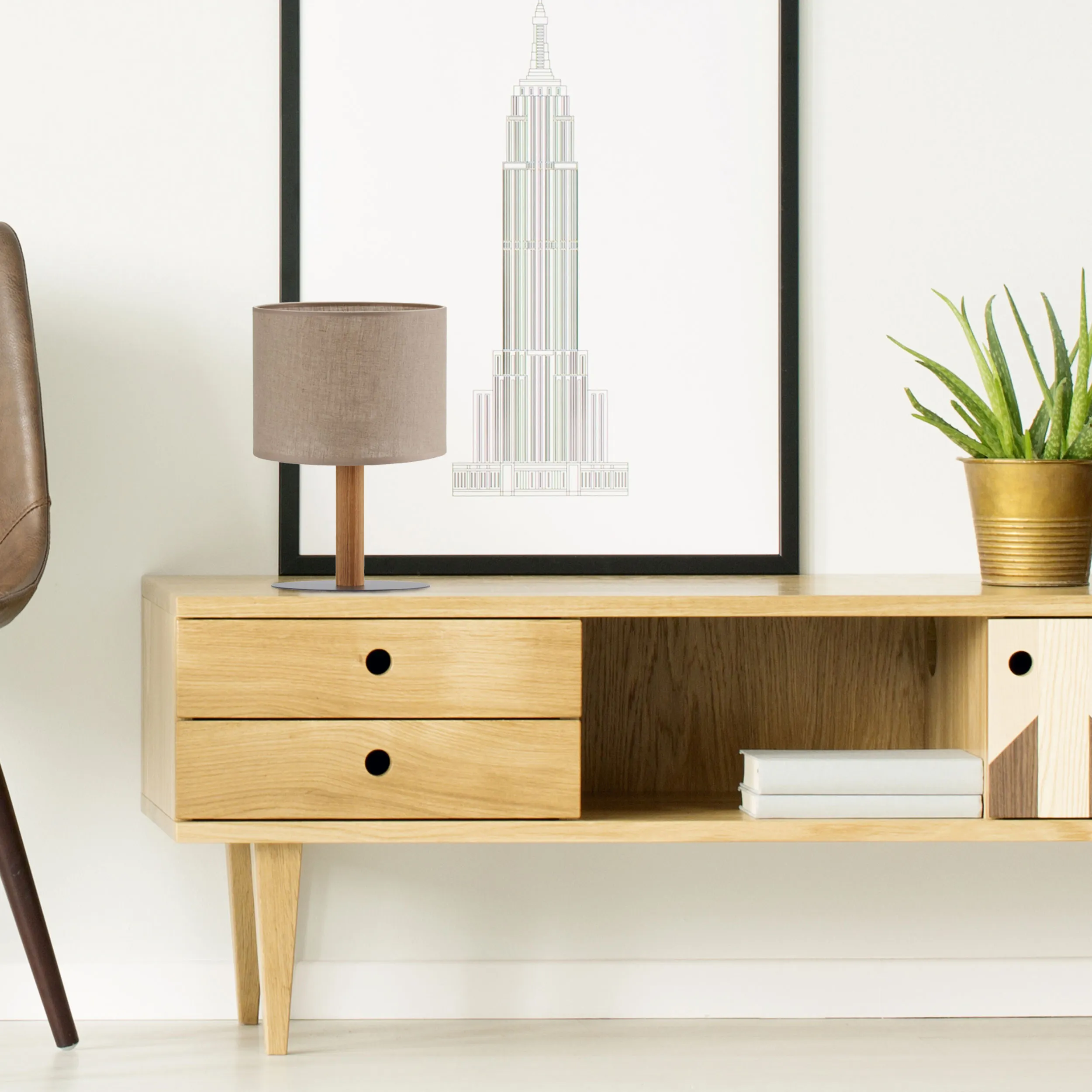 Lampka nocna DEVA NATURE czarna podstawa drewniany ciemny element nośny brązowy okrągły klosz 33x20cm - TK_5192