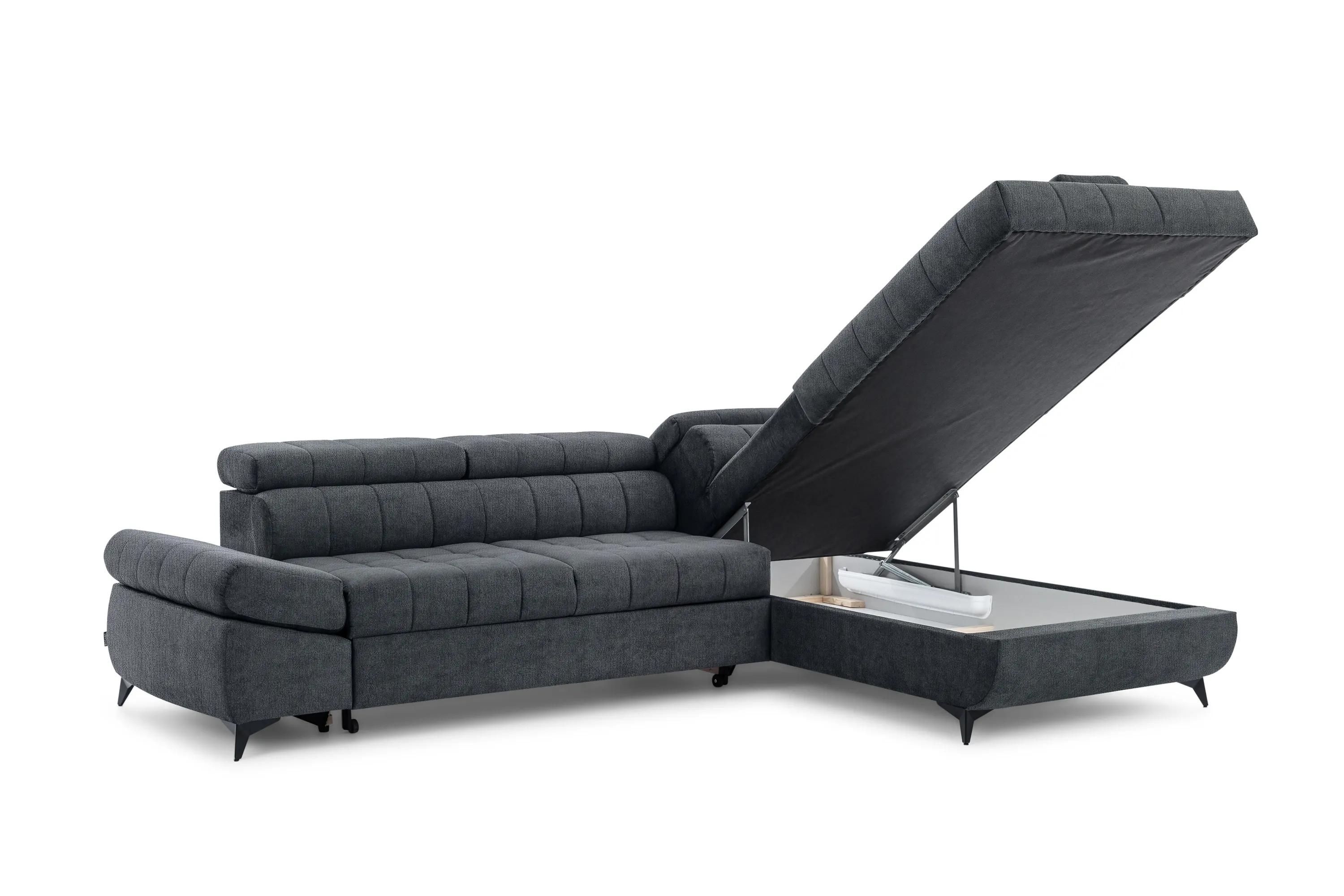 Narożnik prawostronny VALORIS L regulowane zagłówki i podłokietniki tkanina Perfect Harmony 90 grafitowy - B_162927