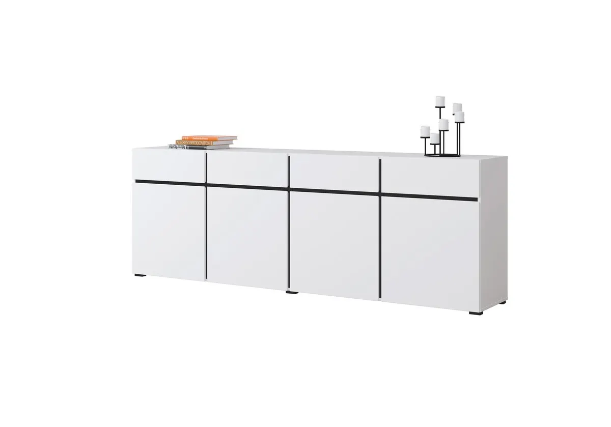Komoda 4-drzwiowa z szufladami CROSS 225 cm biało-czarna — zdjęcie 5