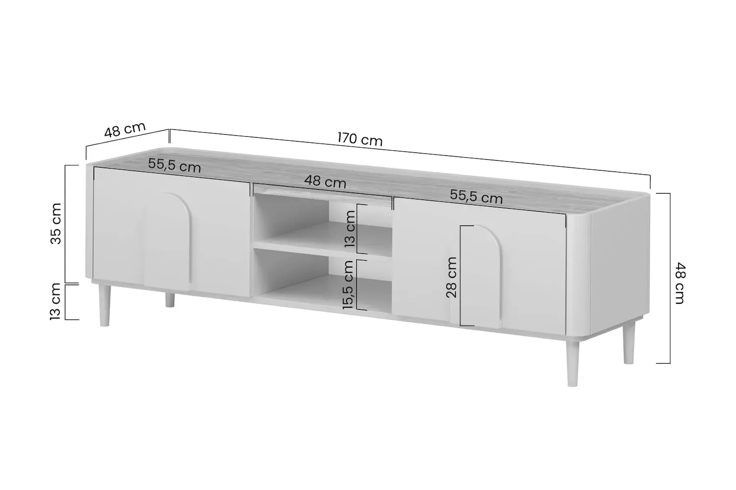 Szafka RTV z klapą i szufladą AMILIO 170 - cashmere dąb olejowany uchwyty dąb jasny nogi cashmere - B_169224