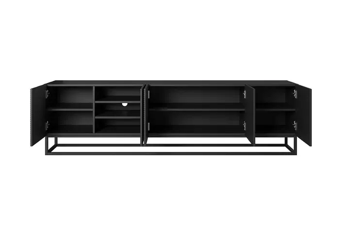 Szafka RTV ASHA 200 5D - czarny mat - dąb artisan - ryflowany front - stelaż czarny — zdjęcie 3
