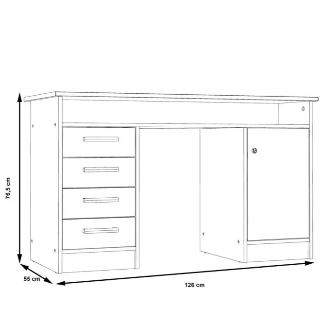Biurko NET106 z szafką i 4 szufladami i pólką - biały - MT931-120