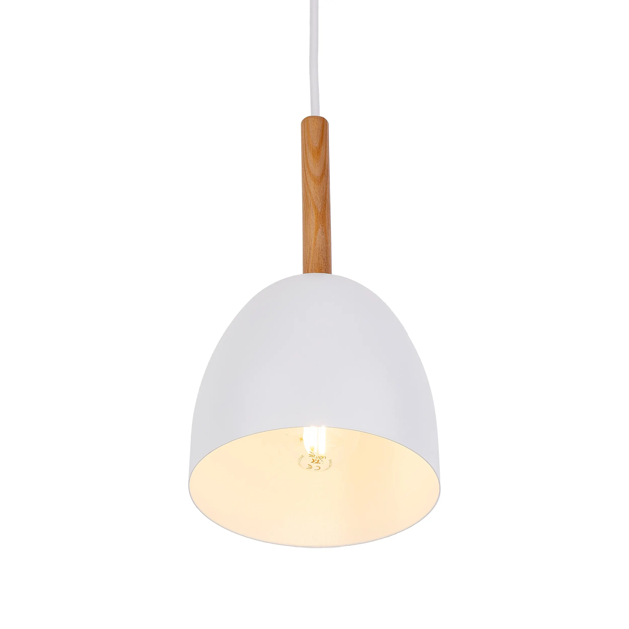 Lampa wisząca NORD białą z drewnianym elementem 155x13cm - TK_4868