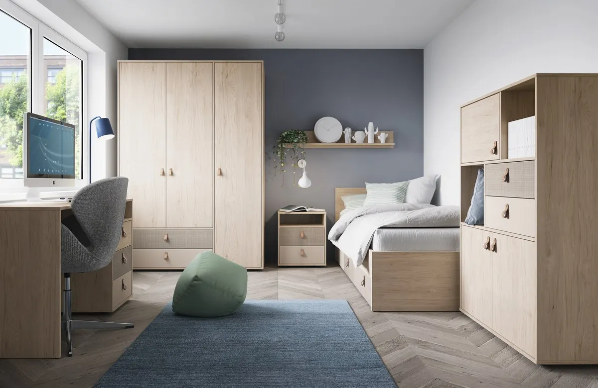 Łóżko z szufladą 90x200 DENIM DEIZ01 Orzech Rockford Jasny, Cashmere, Caroline - 6000000011768