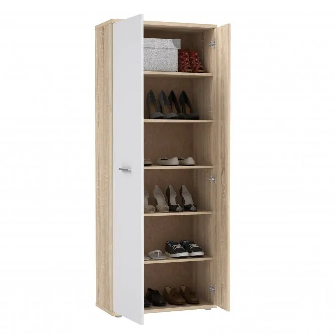 Szafa na buty NET106 z 5 półkami 70 cm Dąb Sonoma biały