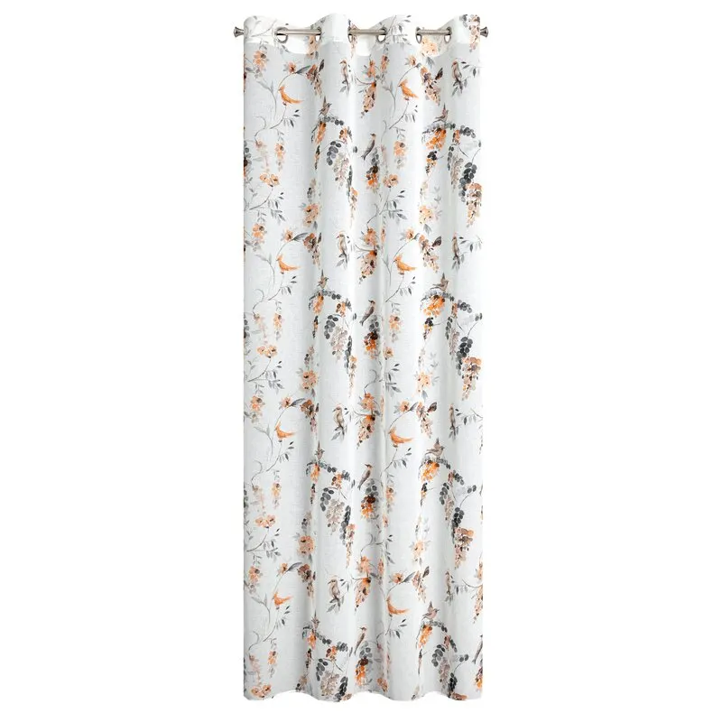 Zasłona na kółkach RIKI 140x250 cm biała z botanicznym wzorem - EU_432940