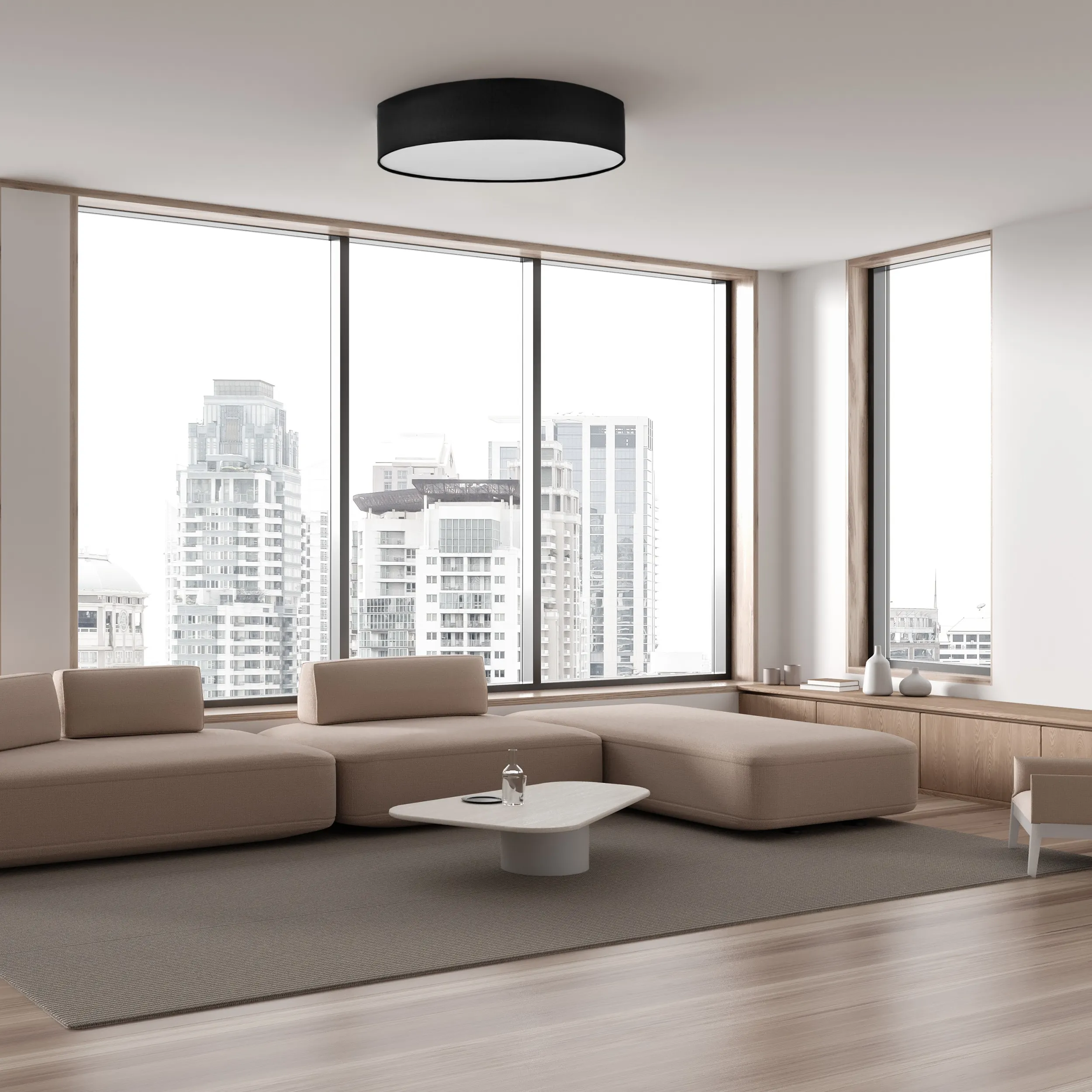 Lampa sufitowa RONDO czarna z białym kloszem okrągła 78x15cm - TK_4409