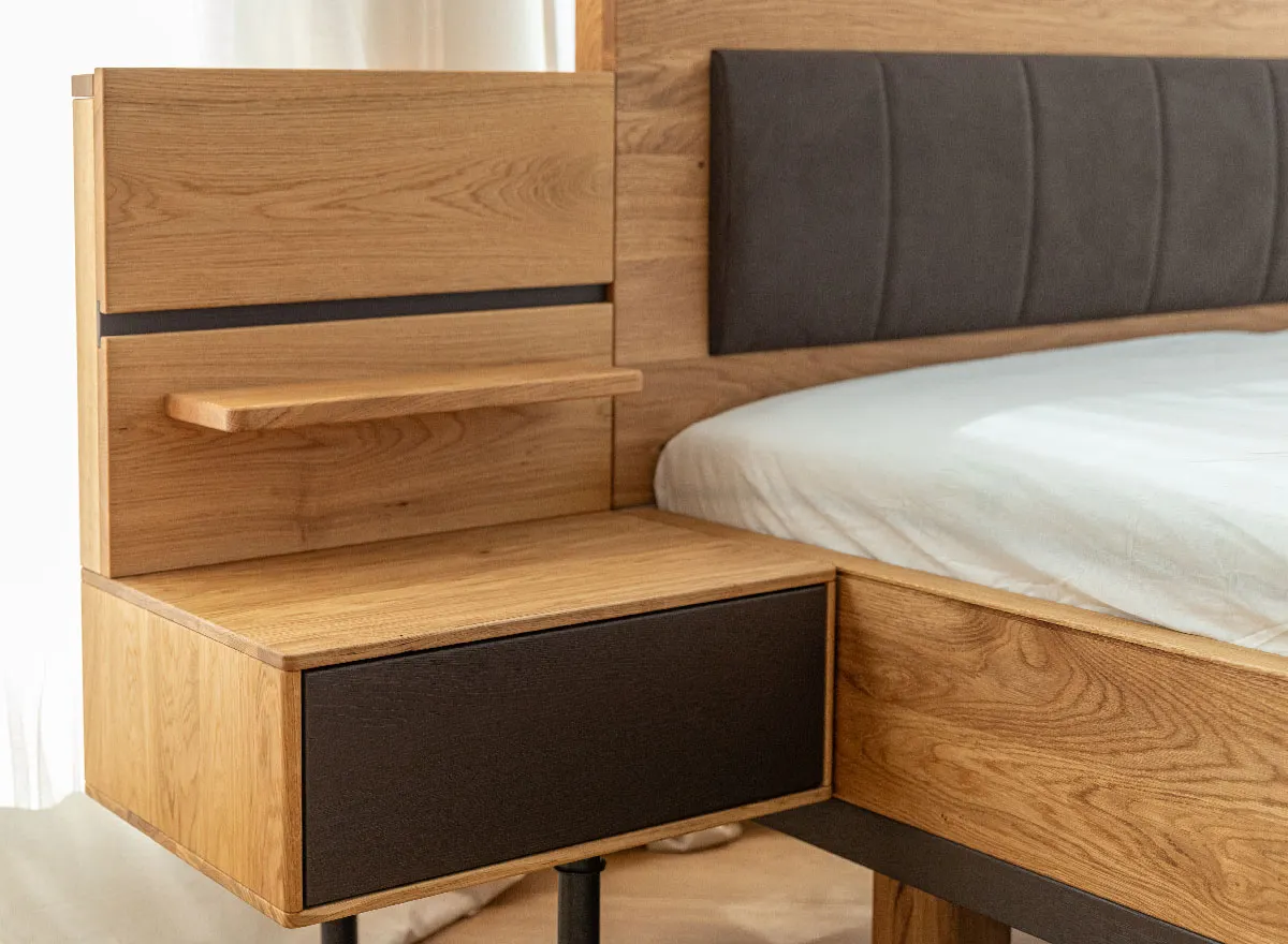 Szafka nocna dębowa wisząca z 1 szufladą SORA Dębowy Sen dąb olejowany grafit - ZINAK4_F