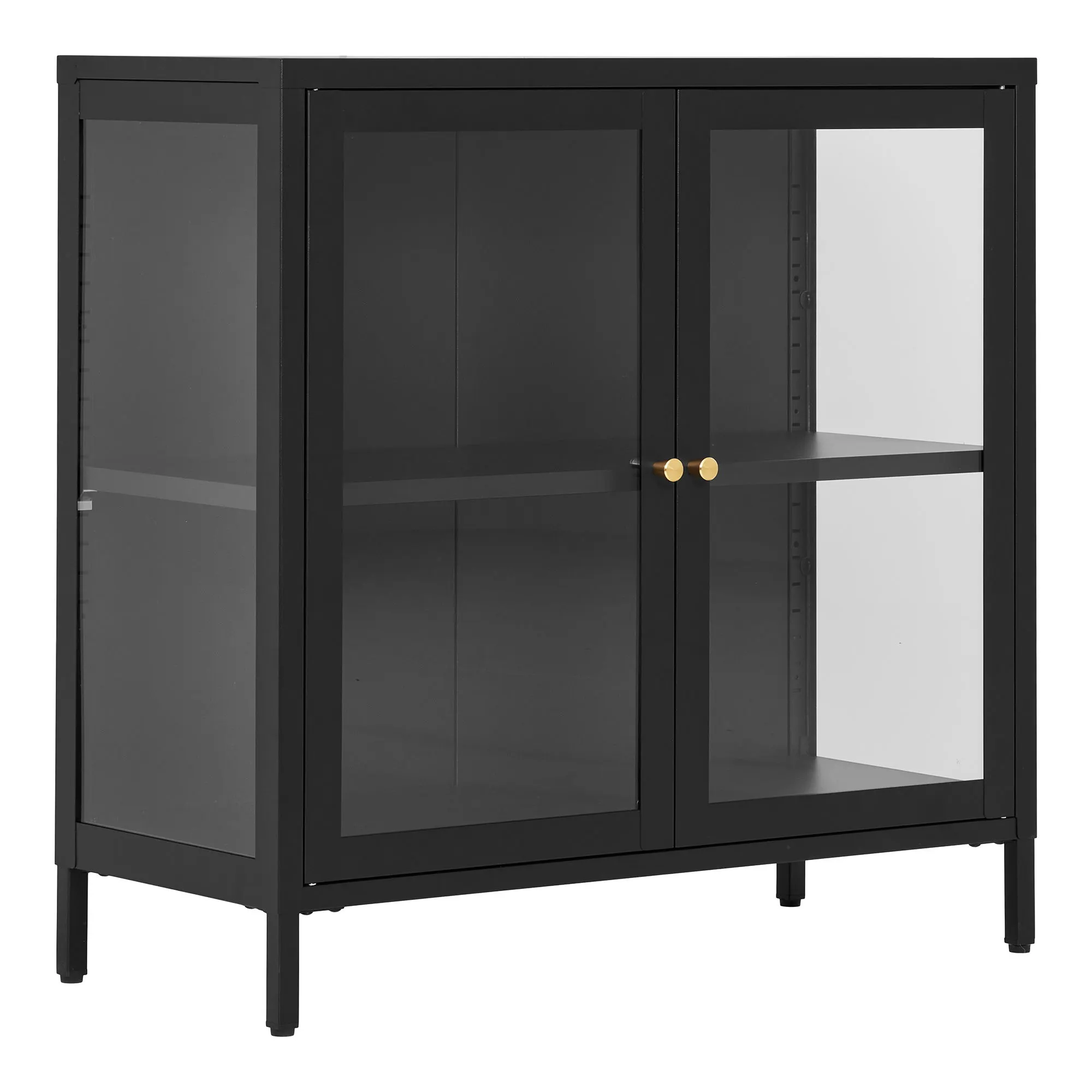 Witryna niska 2-drzwiowa DALBY przeszklone boki 80x35x80 cm - czarna