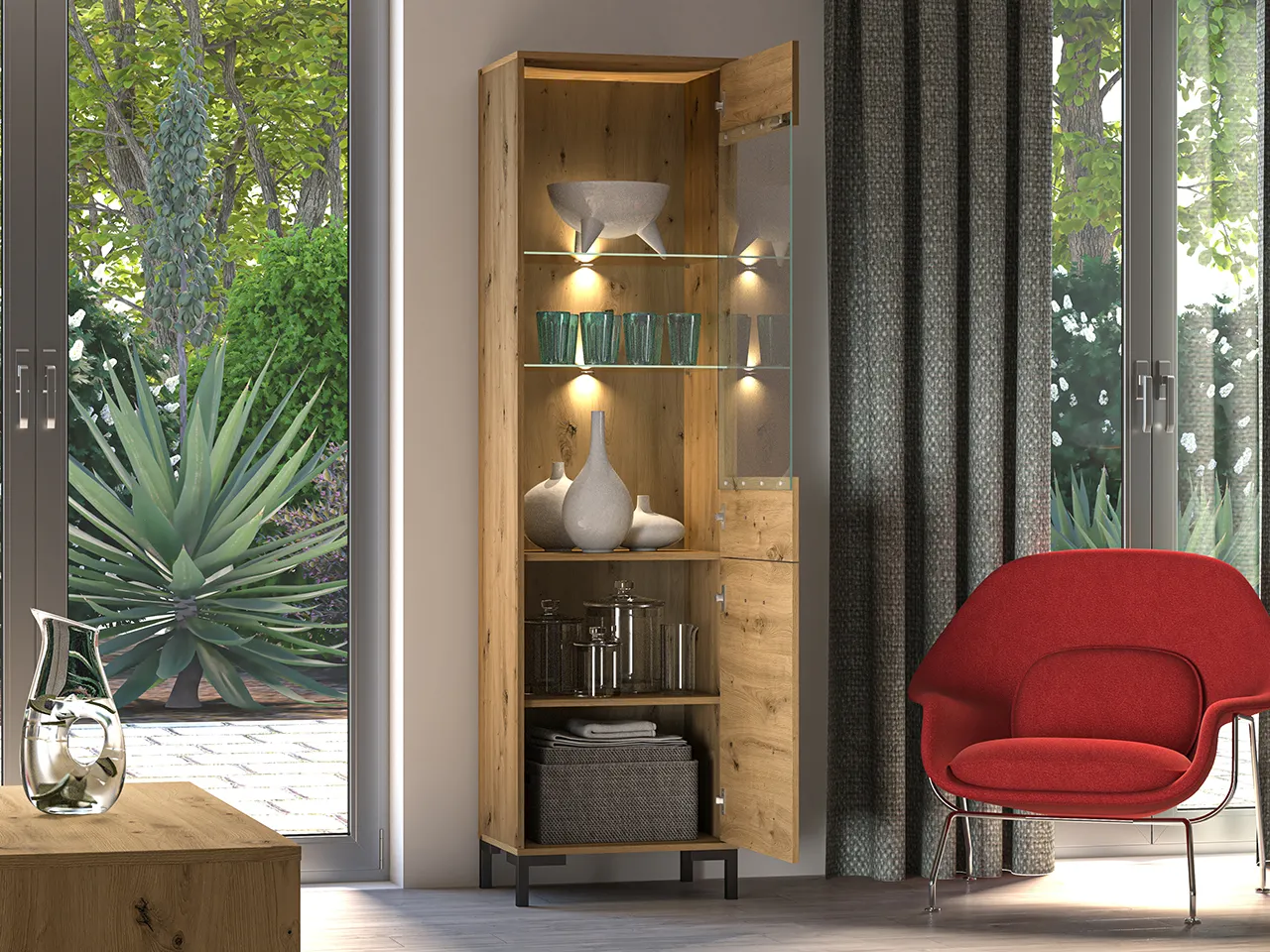 Witryna wąska 2-drzwiowa NEVIO 18 dąb artisan — zdjęcie 7