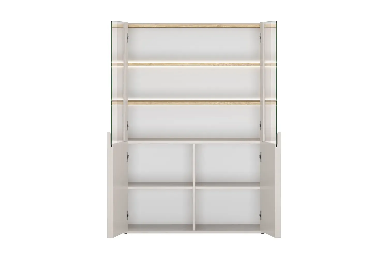 Witryna 2-drzwiowa AMILIO 100 oświetlenie LED - cashmere dąb olejowany uchwyty cashmere - B_167060