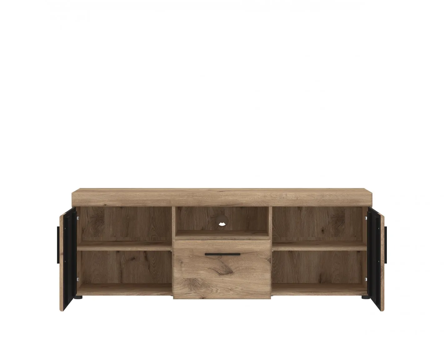 Szafka RTV 2-drzwiowa z 1 szufladą GRANO 157x41x56 dąb viking, szary GRNF01 — zdjęcie 2